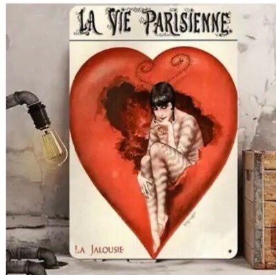 Vintage Metal Sign French LA VIE PARISIENNE   Parisian Life  The Jealousy 8 x 12