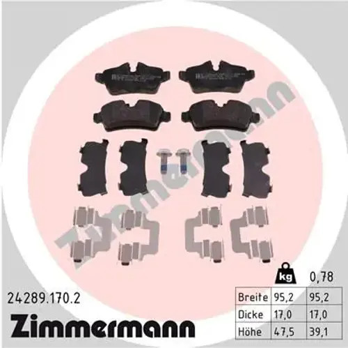 Plaquettes De Frein 24289.170.2 Zimmermann Pour Mini Mini Clubman Mini Clubvan