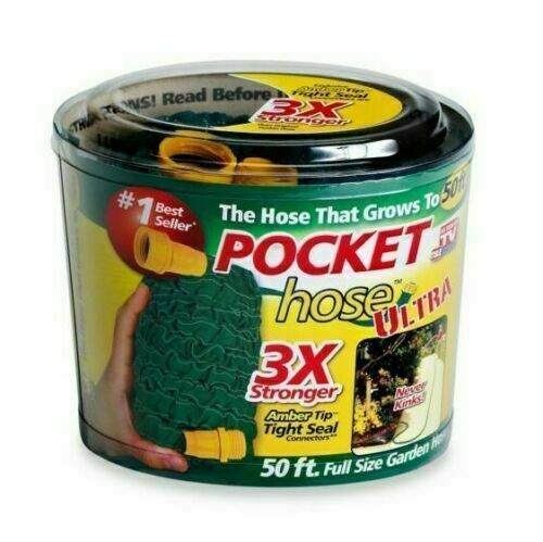 Pocket Hose Ultra Expandable 3X Stronger 50 Ft Garden Lawn watering Seen On TV