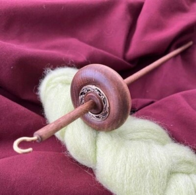#2 Ornate Brass Filigree Drop Spindle Top Whorl Walnut Finish