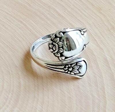 Sterling Silver Victorian Adjustable Spoon Ring Silver Spoon Ring Flower