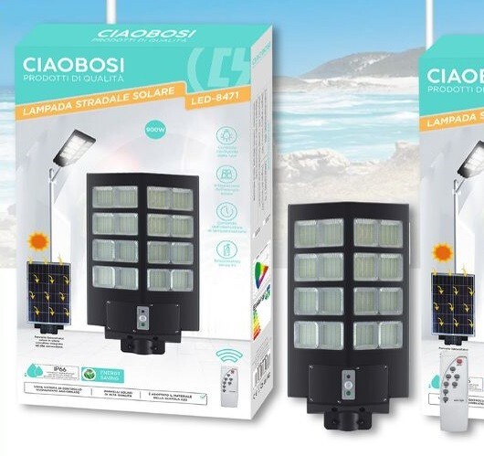 Faro Led Lampione Stradale 900w Pannello Solare Sensore Crepuscolare Ip67 linq