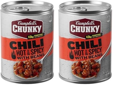 Campbell's Chunky Chili, Hot and Spicy Chili with Beans, 16.5 oz Can (Pack of 2)