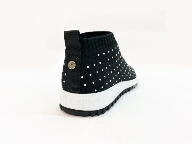 Pre-owned Jimmy Choo Authentic  Norway Sock Sneakers, Black Micro Studs, Retail $950