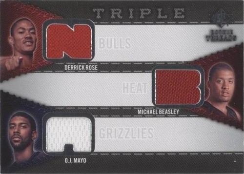 2008-09 SP Rookie Threads - O.J. Mayo/Derrick Rose/Michael Beasley #RTT-MBR