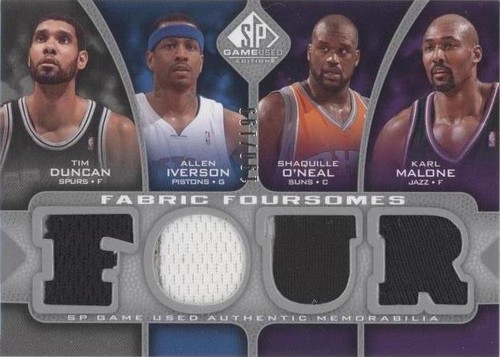 2009-10 SP Game Used - Allen Iverson/Shaquille O'Neal/Tim Duncan/Karl Malone #F4-DMIO