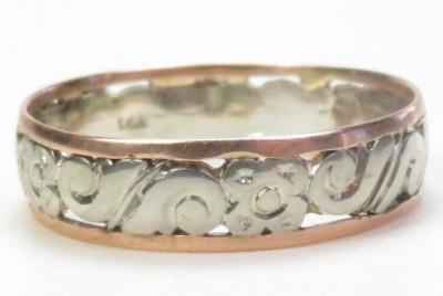 Antique 1920's Two Tone Wedding Band Ring Size 9 UK-R1/2 14K White Rose Gold