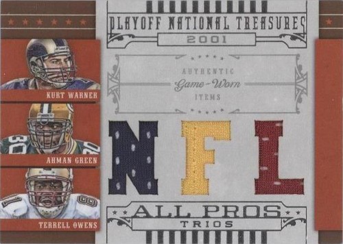 2008 Playoff National Treasures Ahman Green Kurt Warner Terrell Owens #9