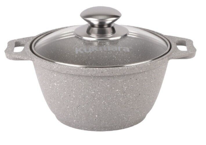 3.2 qt Kukmara Non-Stick Cast Aluminum Stockpot with Glass Lid Gray Cooking Pot