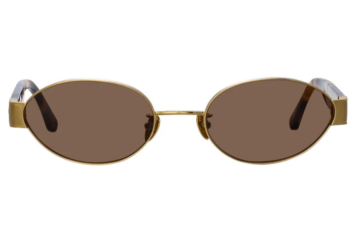 Pre-owned Linda Farrow Sunglasses Sadie Oval Havana Gold Unisex In Brown
