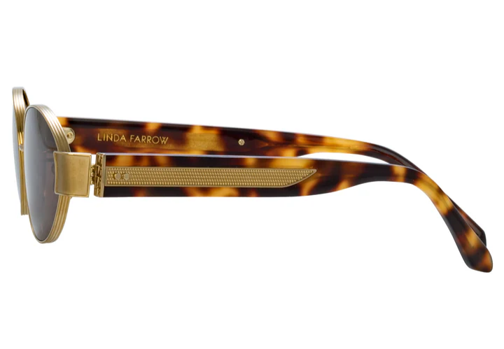 Pre-owned Linda Farrow Sunglasses Sadie Oval Havana Gold Unisex In Brown