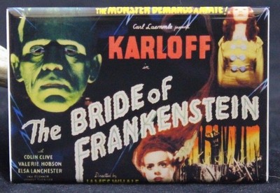 The Bride of Frankenstein Movie Poster 2'' X 3'' Fridge Magnet. Boris Karloff