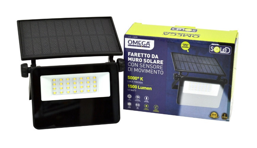 FARO FARETTO LAMPADA SOLARE 1500 Lm CON SENSORE CREPUSCOLARE E MOVIMENTO OMEGA