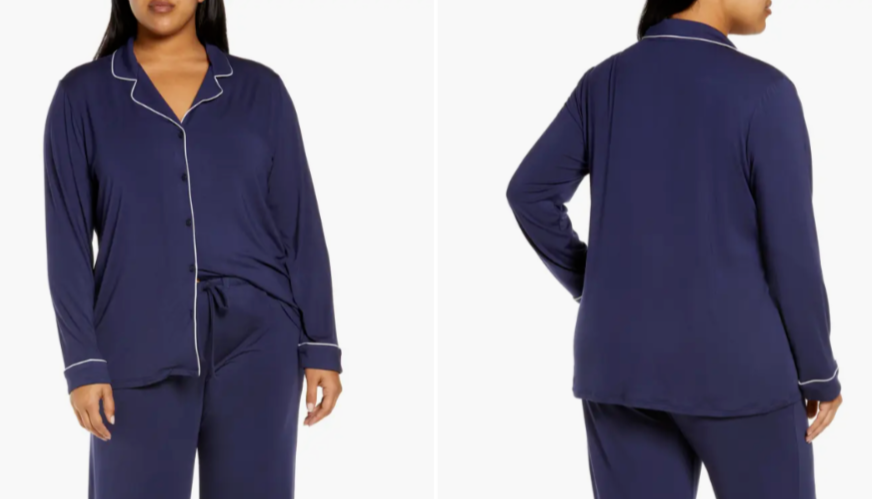 

NORDSTROM Moonlight Синий Белый Пижамный Верх Мягкая Эко Трикотажная Рубашка На Пуговицах  18W