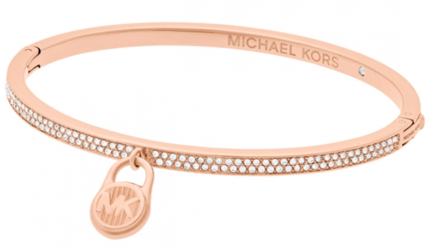 Plage - mk MICHAEL KORS Rose Gold Bangle Bracelet Padlock Crystals Pave
