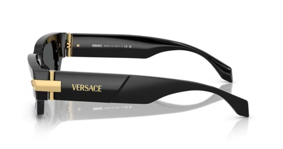 Pre-owned Versace Ve4465f Gb1/87 Black/dark Grey Rectangular Women's Sunglasses In Gray