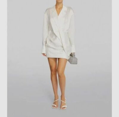 $450 Acler Women's Ivory Woodbine Notch-Collar Satin Mini Dress Size 4
