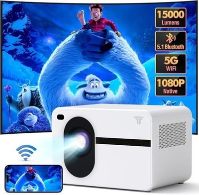 Mini Projector with Wifi and Bluetooth, Native 1080P 15000L Video Projector H...