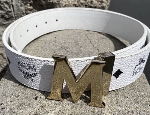 MCM White Authentic Belt Branded Gold Buckle | eBay