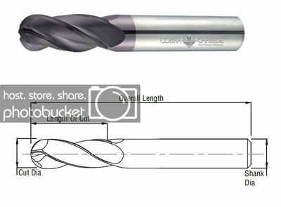 Cobra Carbide 25618 12 MM Carbide End Mill Ball Nose 4 FL Uncoated OAL 75 MM USA