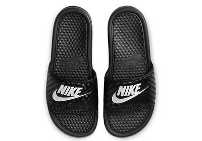 Womens Nike Benassi JDI Slip On Slides Sandals Black White 343881 011 