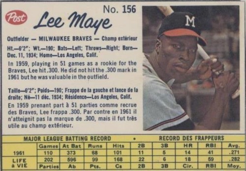1962 Post Canadian - Lee Maye #156