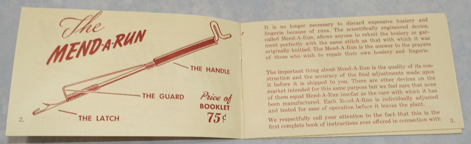 Vintage 1950's Mend-A-Run Sewing Kit Unique Mending Needle & Instructions NEW