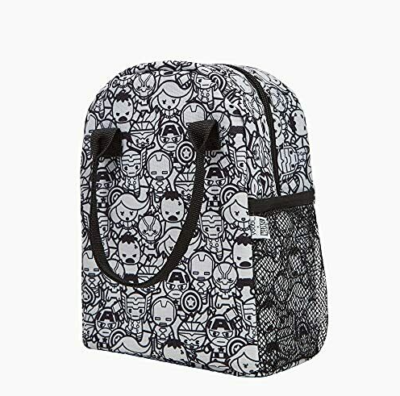 Insulated Interior Avengers Zippered Tote Black And White
