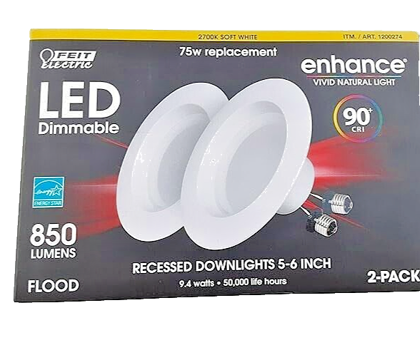 2 PACK Feit Dimmable LED 75W Bulb Retrofit 5-6 Inch Vivid Na
