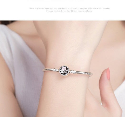 925 Silver Starter snake chain Bracelet Poetic Bloom Daisy Clasp 4European Charm