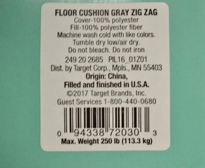 Pillowfort Zig Zag Foldable Floor Cushion with Removable Cover in Grey