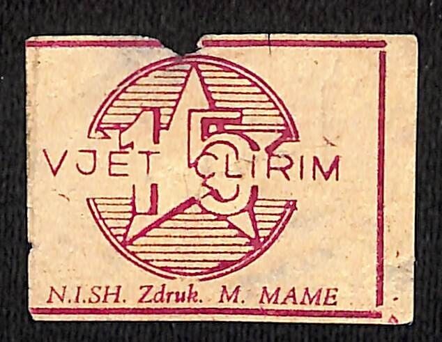 Vintage Matchbox Label Albanian Vjet Clirim / Years of Liberation c1950