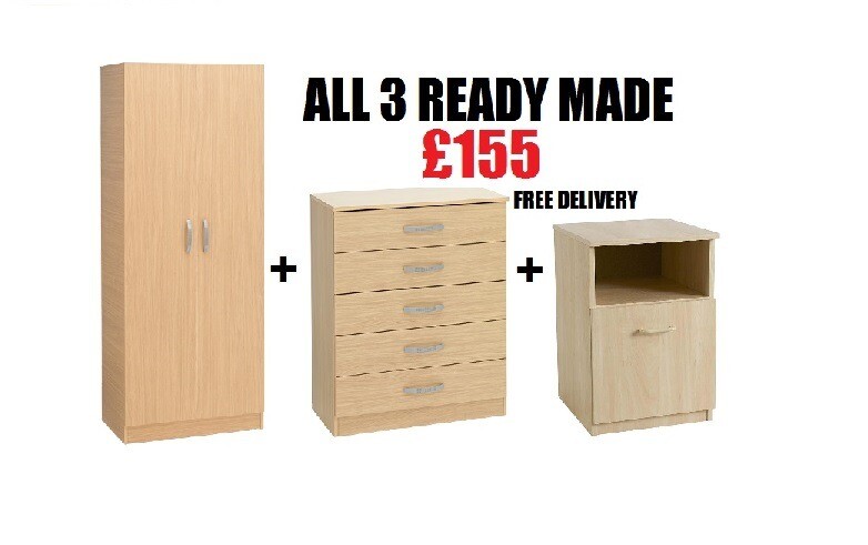 Wardrobe Chest Drawers Bedside Locker Ready Made 155