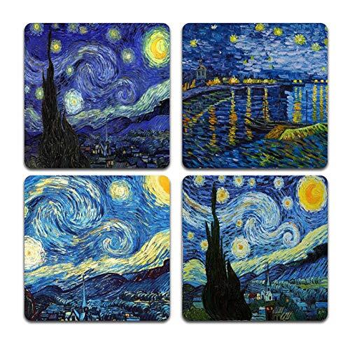 Van Gogh Style Watercolor Painting Square Coaster Set Made Of