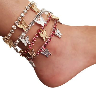 Women Butterfly Diamond Crystal Bling Ankle Chain Bracelet Anklet Charm