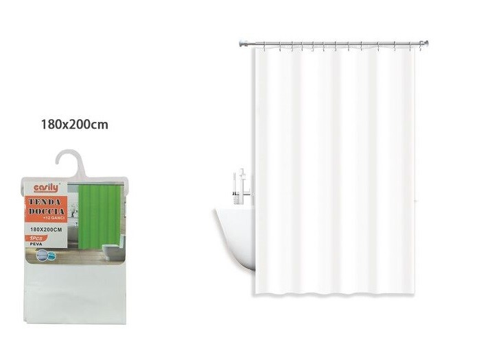 Tenda Doccia AntiMuffa Impermeabile 180x200cm Con Anelli Bagno Bianca dfh