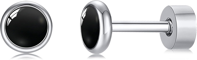 Flat Back Earrings for Women, G23 Titanium Hypoallergenic Onyx Earrings, Stone F