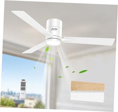 52 inch Ceiling Fan with Light, Remote Control, Flush Mount, Noiseless, White