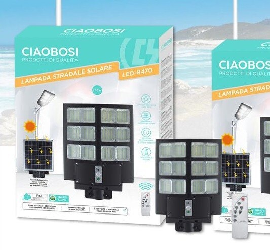 Faro Led Lampione Stradale 700w Pannello Solare Sensore Crepuscolare Ip67 linq