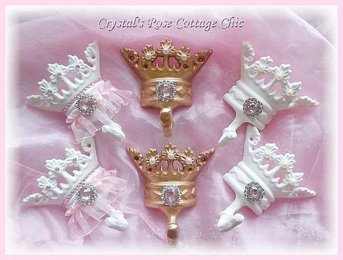 Glamorous Gold Crown Hooks with Rhinestones..Prince or Princess Decor