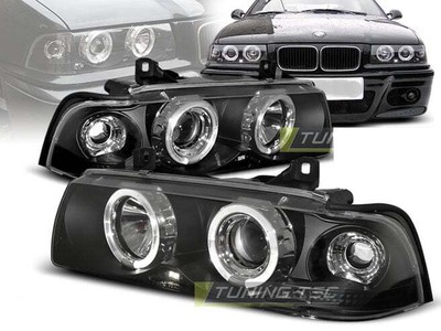 Faróis de for BMW Série 3 E36 1990-1999 Angel Eyes SONAR Preto Frete Grátis AU L