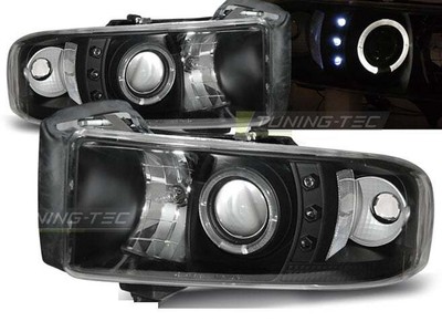 Faróis for Dodge Ram 94-01 Angel Eyes Preto Frete Grátis AU LPDO02W XINO AU