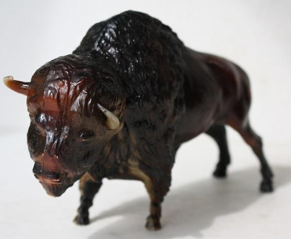 Buffalo Bison Figurine Plastic Buffalo Standing Horns Tail Has Been Broken Off