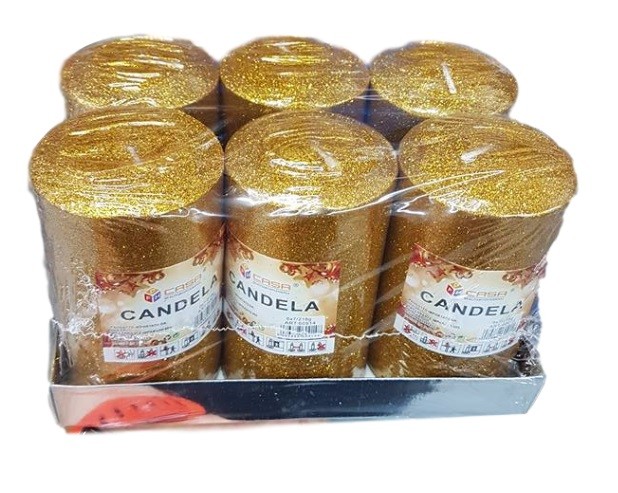 Set 6 Pezzi Candele Dorate Glitter Brillantini 218g Decorazione Natale dfh