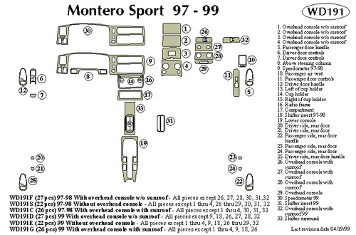 MITSUBISHI MONTERO SPORT 1999 DASH TRIM KIT e