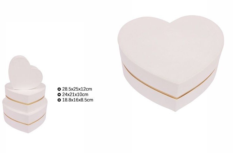 Set 3 Pezzi Scatole Box Regali Varie Misure Matrioska Cuore Velluto Bianca dfh