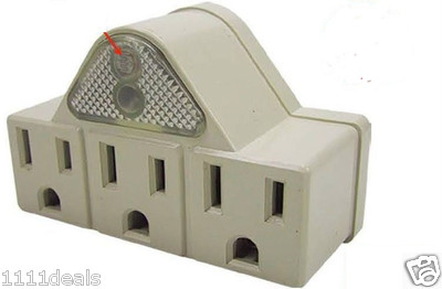 3 Way Wall Outlet Converter Tap with Sensor Night Light