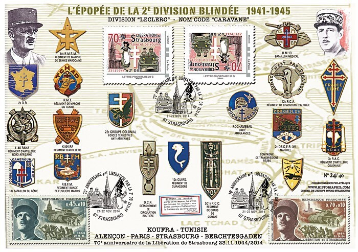 Lib14-Str3v : 2014 - Maxi Fdc âLibÃ©Ration Strasbourg - Leclercâ 2 Tpp TÃTe-BÃChe