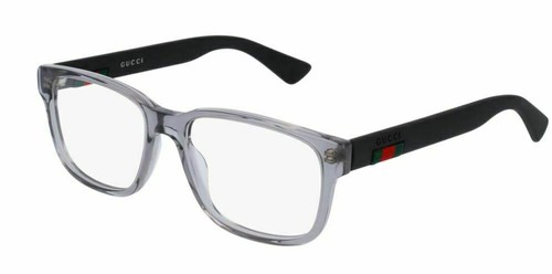 Pre-owned Gucci Gg 0011 O 007 Classic Rectangular Grey/black Eyeglasses In Clear