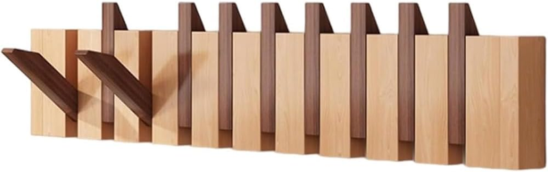 Wooden Accordion Coat Rack Wall Mounted Hanger 10 Hooks | Beech Walnut Wood Desi